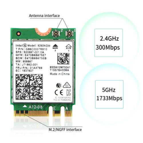 Intel 9260Ngw Ngff Wifi Card 2.4G/5G 1733M 802.11Ac Bt 5.0 Wireless Network Card