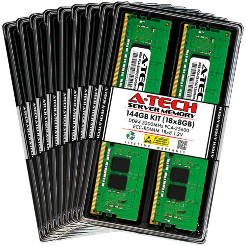 A-Tech 144Gb 18X 8Gb 1Rx8 Pc4-25600R Ddr4 3200 Ecc Reg Rdimm Server Memory Ram