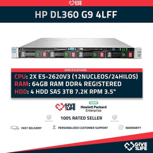 Hp Dl360 G9 4Lff 2X E5-2620V3 +64Gb Memory +P440Ar +2Psu Hstns-2146 Rack Server-