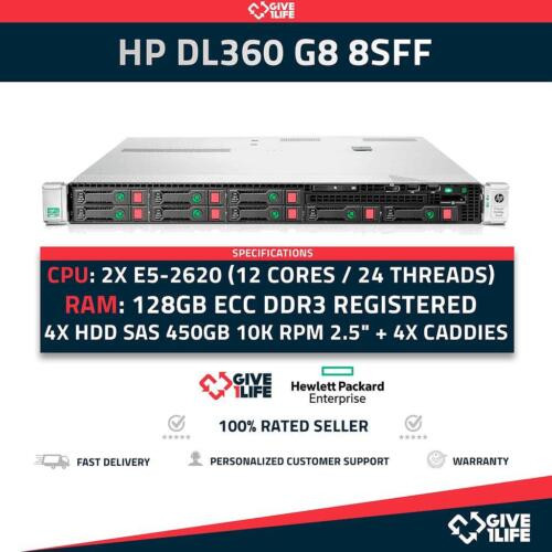 Hp Dl360 G8 8Sff 2X E5-2620 +128Gb Memory+P420+450Gb 646904-421 Rack Server-