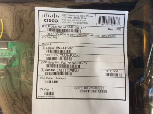 Never Used Seal Opened Cisco Ws-X6748-Ge-Tx= With Manual Cisco 6500 48-Port