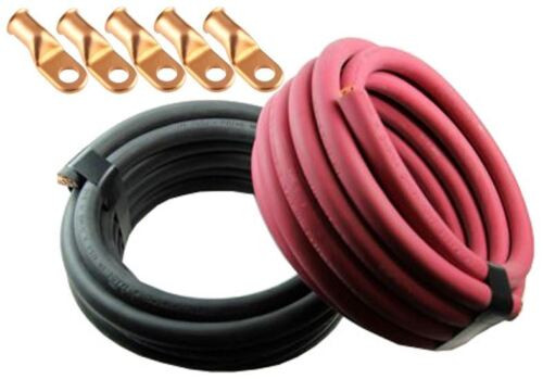 Car Battery/Welding Cable, 1/0 Gauge, 25 Feet Red/25 Feet Black, 5 Copper Lugs