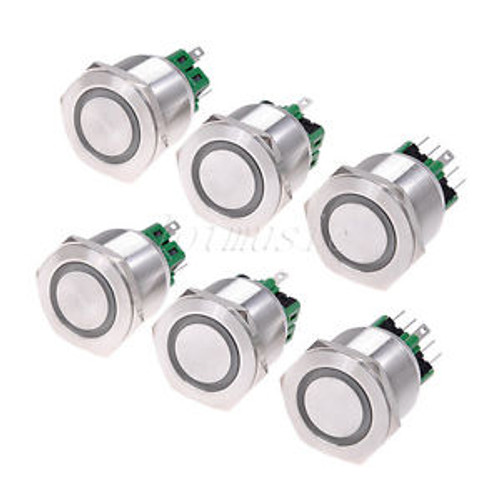 6pcs 25mm 12V ORANGE Led Stainless Switch 6 Pins latching Push Button