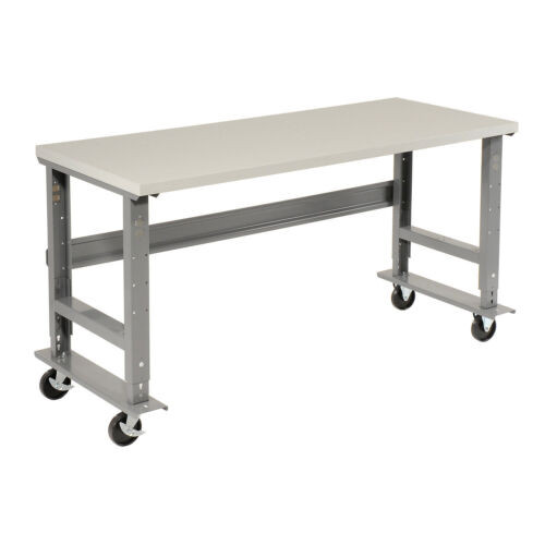 Mobile Adjustable Height Workbench Plastic Laminate Square Edge 72"W X 30"D Gray