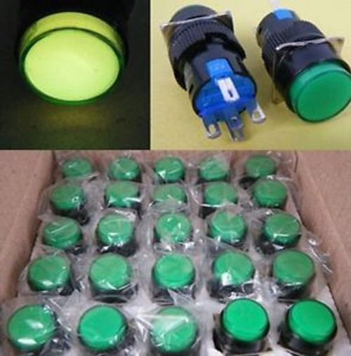 40pcs ,N/C N/O Momentary Green Lighted Push Switch 12V,G16