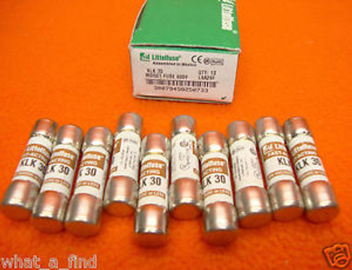 10 Box Lot NEW Littelfuse KLK-30 Fuse KLK30 30 Amp 600 V  VAC 500 VDC KTK Midget