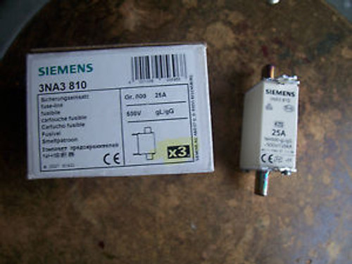 Pack of 3 NEW Siemens 3NA6-810 25Amp 500V  Fuse- LINK