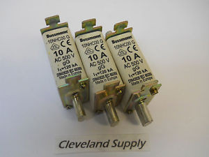 BUSSMANN 10NHC00 G FUSE 10A 500VAC (SET OF 3) NEW CONDITION / NO BOX