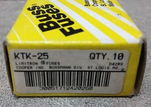 BUSSMANN KTK-25 (Pack of 10) 25 AMP 600 VOLT MIDGET FUSES NEW