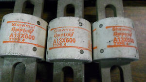SHAWMUT A13X600 AMP TRAP TYPE 4 FUSE 600A 130V NEW Pack of (3)
