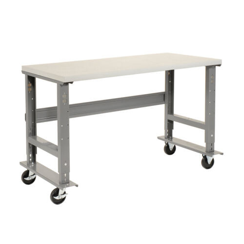 Mobile Adjustable Height Workbench Plastic Laminate Square Edge 60"W X 36"D Gray
