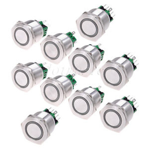 10Pcs 25Mm 12V Green Led Stainless Switch 6 Pins Latching Push Button