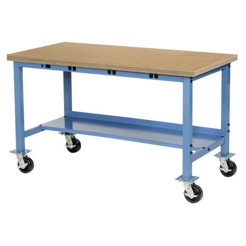 Mobile Workbench With Power Apron Shop Safety Edge 72"W X 36"D Blue