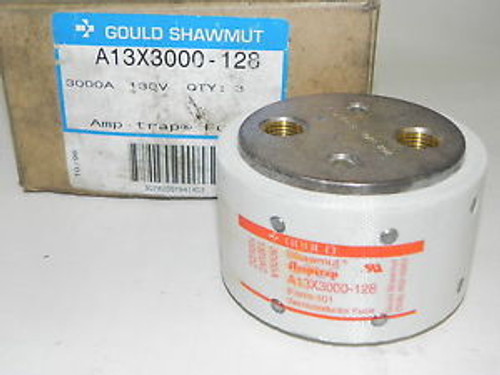 BOX OF 3 GOULD SHAWMUT A13X3000-128 AMP-TRAP FUSE 3000A 130V NEW IN BOX QTY:3