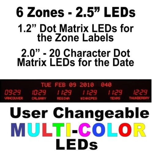 Military Digital Clock -6 Zone Brg Precision Products Red Color