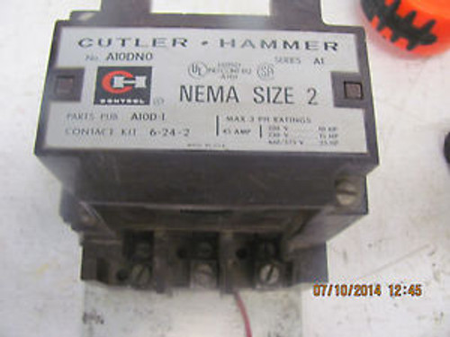 CUTLER-HAMMER CONTACTOR NO: A10DNO NEMA SIZE: 2