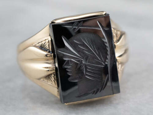 Vintage Gold Men'S Hematite Intaglio Ring