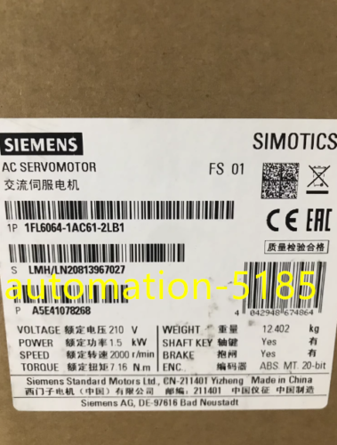 1Pcs Siemens Ac Servo Motor 1Fl6064-1Ac61-2Lb1 New