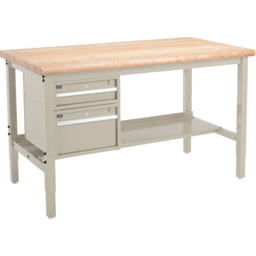 72"W X 30"D Workbench 1-3/4" Thick Maple Top Safety Edge With Drawers  Shelf Tan