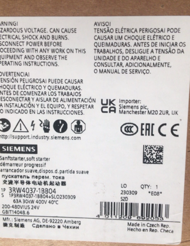 New Siemens 3Rw4037-1Bb04 Soft Starter