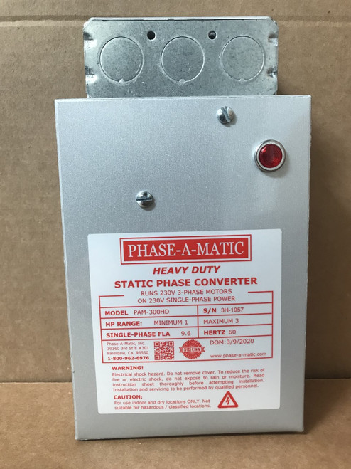 PHASE-A-MATIC Heavy Duty Static Phase Converter Horsepower: 1 ~ 3