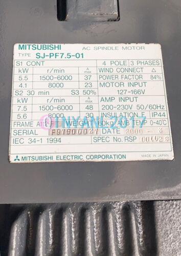 1Pc Used Mitsubishi Spindle Motor Sj-Pf-7.5-01
