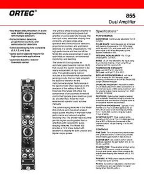 Nuclear Instrumentation Module (NIM) EG&G Ortec 855 Dual Amplifier