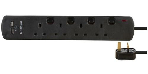 8418Su Blk 4 Sockets 2 Usb Extension Cable,2M, Black-