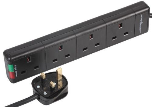 Pro Elec - 4-Gang Surge Protected Extension Lead, Black, 5M Lead