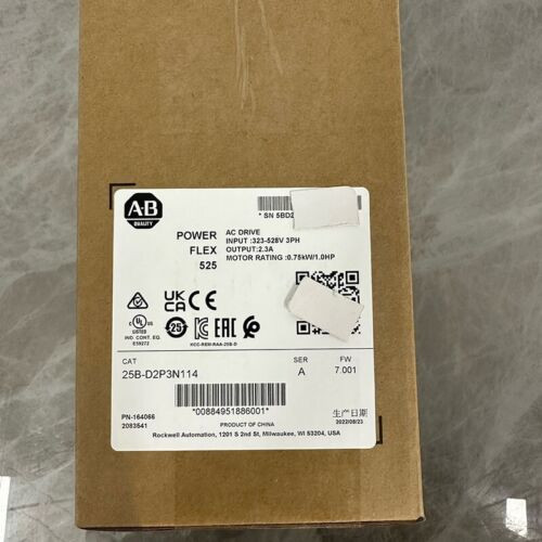 100% New Allen-Bradley 25B-D2P3N114 Powerflex 525 0.75Kw (1Hp) Ac Drive