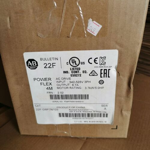 100% New Allen-Bradley 22F-D8P7N103 Powerflex 4M-3.7 Kw (5 Hp) Ac Drive