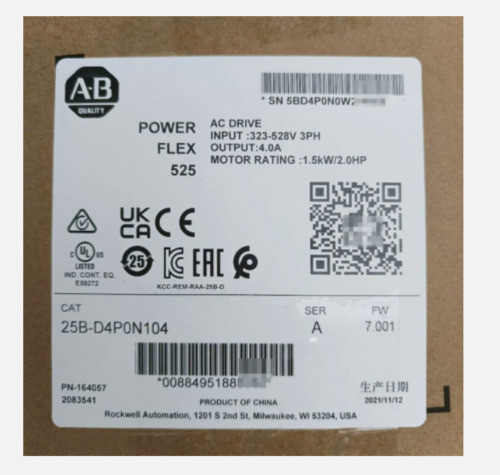 New Factory Sealed Allen-Bradley 25B-D4P0N104 Powerflex 525 Ac Drive 480V 2.0Hp