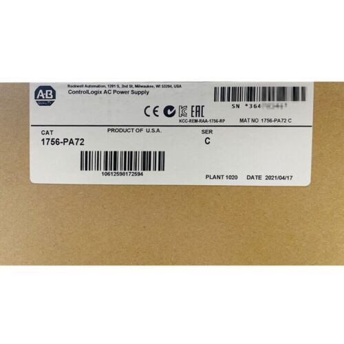 New Sealed  Allen-Bradley 1756-Pa72 Ser C Controllogix Ac Power Supply 1756 Pa72