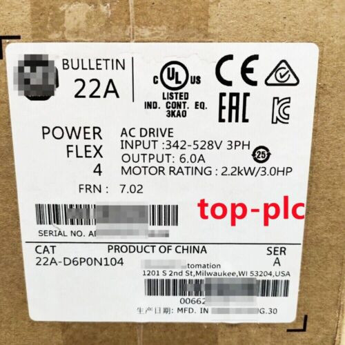 New Factory Sealed Ab 22A-D6P0N104 / A Powerflex 4 2.2 Kw 3 Hp Ac Drive