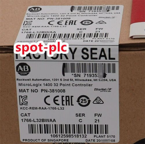 New Factory Sealed Ab 1766-L32Bwaa / C Micrologix 1400 32 Point Controller