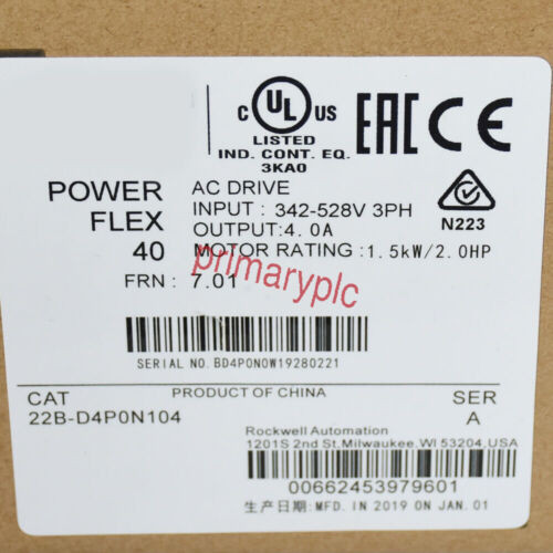 1Pc New Allen-Bradley 22B-D4Pon104 Powerflex 40 Ac Drive