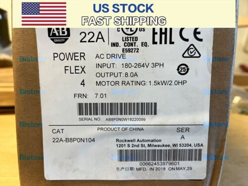 Allen Bradley 22A-B8P0N104 Powerflex 4 Ac Drive 3 Phase, 8A, 1.5Kw, 2Hp Surplus