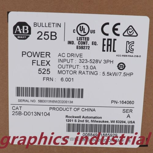 New Ab 25B-D013N104 Powerflex 525 Ab 25B-D013N104 Ac Drive 25Bd013N104