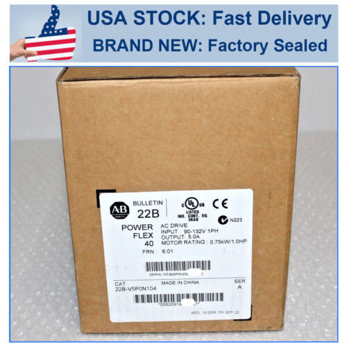 22B-V5P0N104 Brand New Allen Bradley 22B-V5P0N104 Ac Drive 0.75Kw 1Hp Us