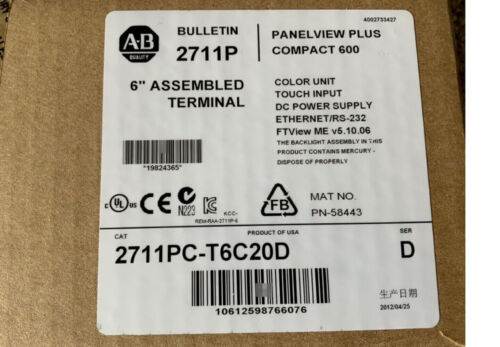 Surplus Sealed Allen Bradley 2711Pc-T6C20D /D Panelview Plus Compact Terminal 5"