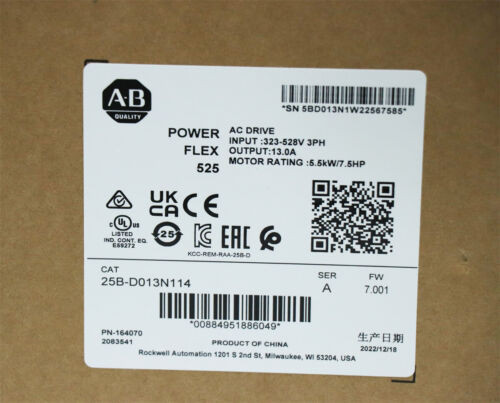 New Factory Sealed Allen-Bradley 25B-D013N114 Powerflex 525 5.5Kw 7.5Hp Ac Drive