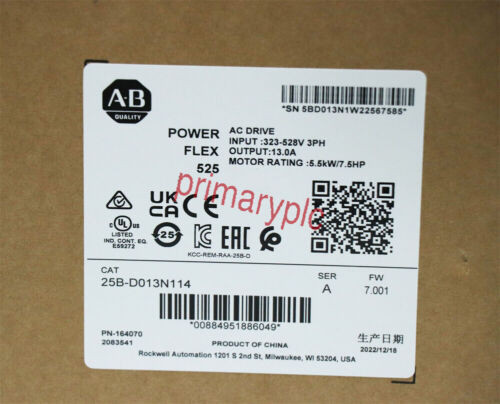 Factory Sealed Allen-Bradley 25B-D013N114 Powerflex 525 5.5Kw 7.5Hp Ac Drive