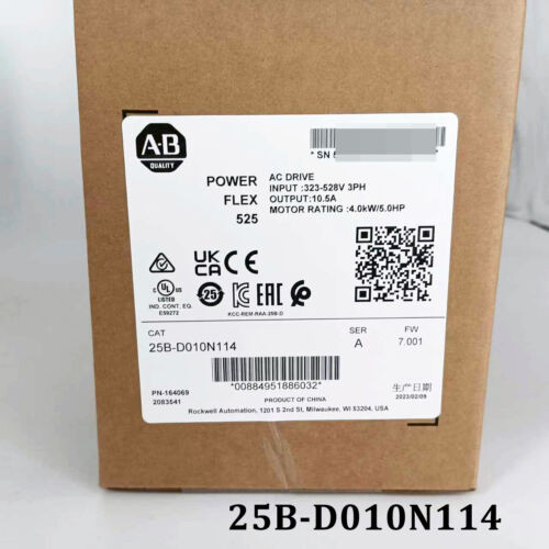Allen-Bradley 25B-D010N114 Powerflex 525 4Kw 5Hp Ac Drive  25Bd010N114 2023 New