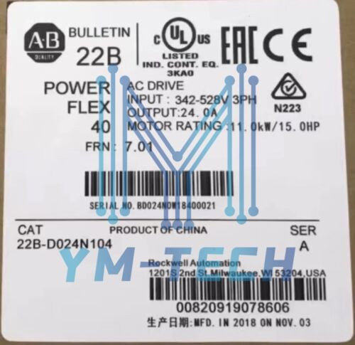New Allen-Bradley 22B-D024N104 /A Powerflex 40 Ac Drive 15Hp