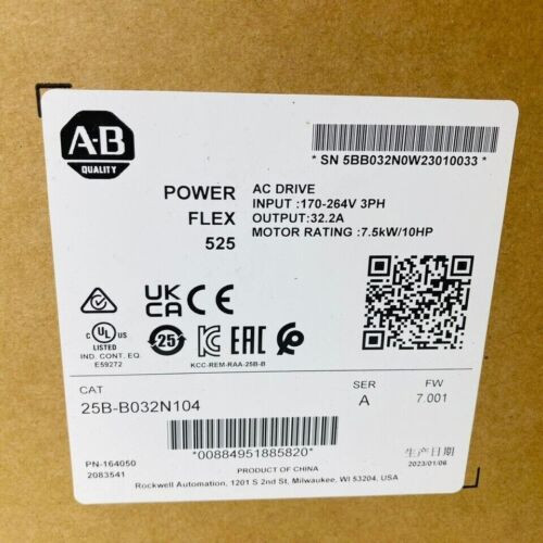 New Allen-Bradley 25B-B032N104 /A Powerflex 525 7.5Kw 10Hp Ac Drive 25Bb032N104