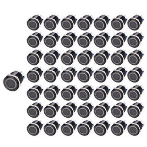 50Pcs 22Mm 12V Black Metal Latching Push Button Switch Led Indicator-Blue