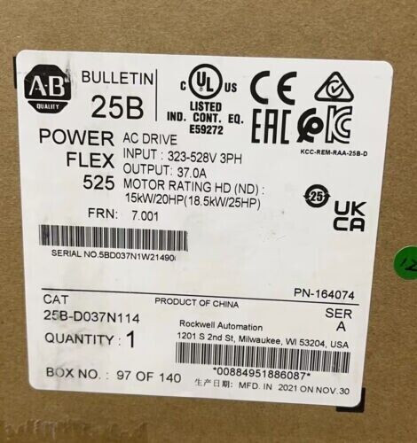 In Stock Us Ab 25B-D037N114 Powerflex 525 18.5Kw 25Hp Ac Drive 25Bd037N114