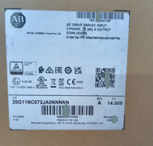 New Sealed Allen Bradley 20G11Nc072Ja0Nnnnn /A Powerflex 755 Ac Drive 37Kw 50Hp