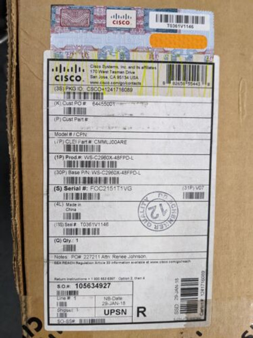 Cisco Ws-C2960X-48Fpd-L 48 Poe+ Ge+2 10G Sfp+, Lan Base (740W) Open Box