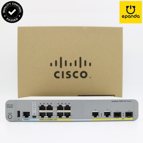 Cisco 3560-Cx Layer 3 Switch Ws-C3560Cx-8Pc-S 240W 8-Poe+ Uplink 2Gige 2Sfp